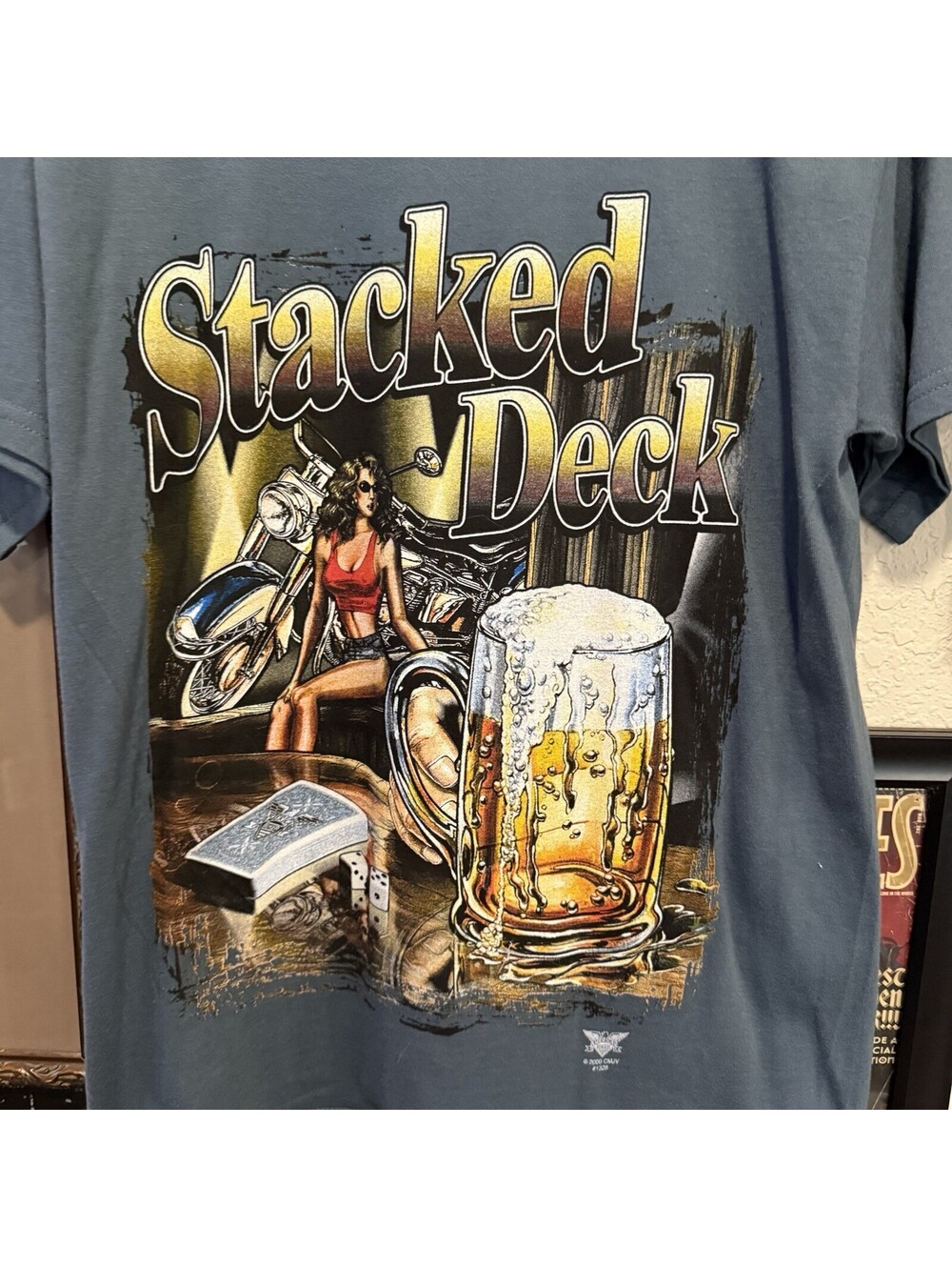 Vintage 90s/00s Stacked Deck Biker Pinup Girl Poker Beer Shirt Size Mens Medium - Picture 4 of 7